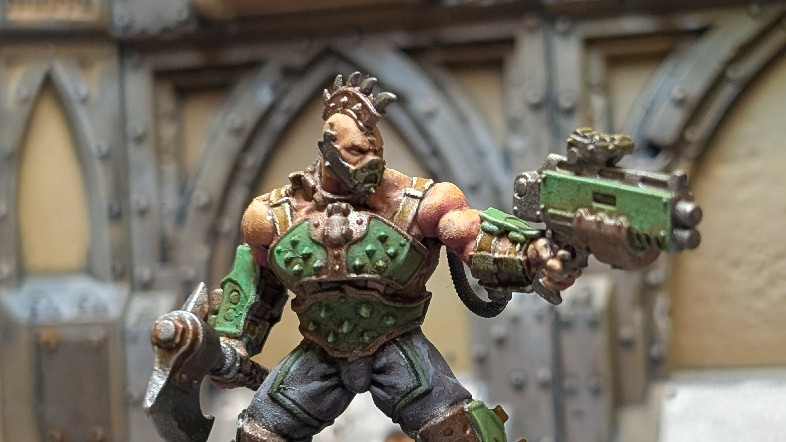 Close-up detail of goliath with combat shotgun